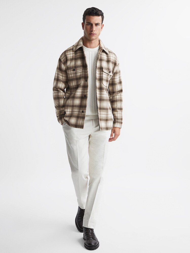 Reiss Oatmeal Mack Brushed Checked Overshirt - Image 1 of 5