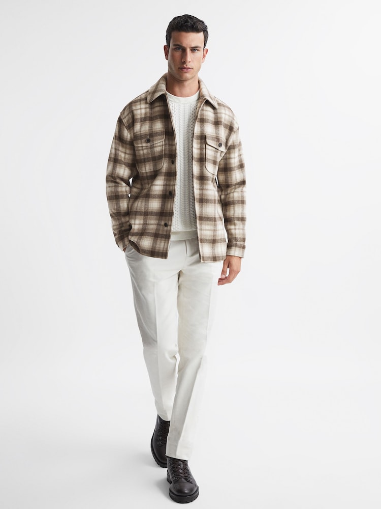 Reiss Oatmeal Mack Brushed Checked Overshirt - Image 1 of 5 Reiss Oatmeal Mack Brushed Checked Overshirt - Image 1 of 5