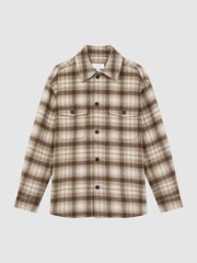 Reiss Oatmeal Mack Brushed Checked Overshirt - Image 2 of 5