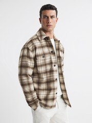 Reiss Oatmeal Mack Brushed Checked Overshirt - Image 4 of 5