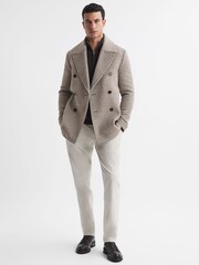 Reiss Oatmeal Albert Wool Dogtooth Double Breasted Coat - Image 1 of 5