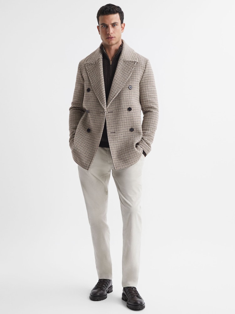 Reiss Oatmeal Albert Wool Dogtooth Double Breasted Coat - Image 1 of 5