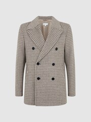 Reiss Oatmeal Albert Wool Dogtooth Double Breasted Coat - Image 2 of 5