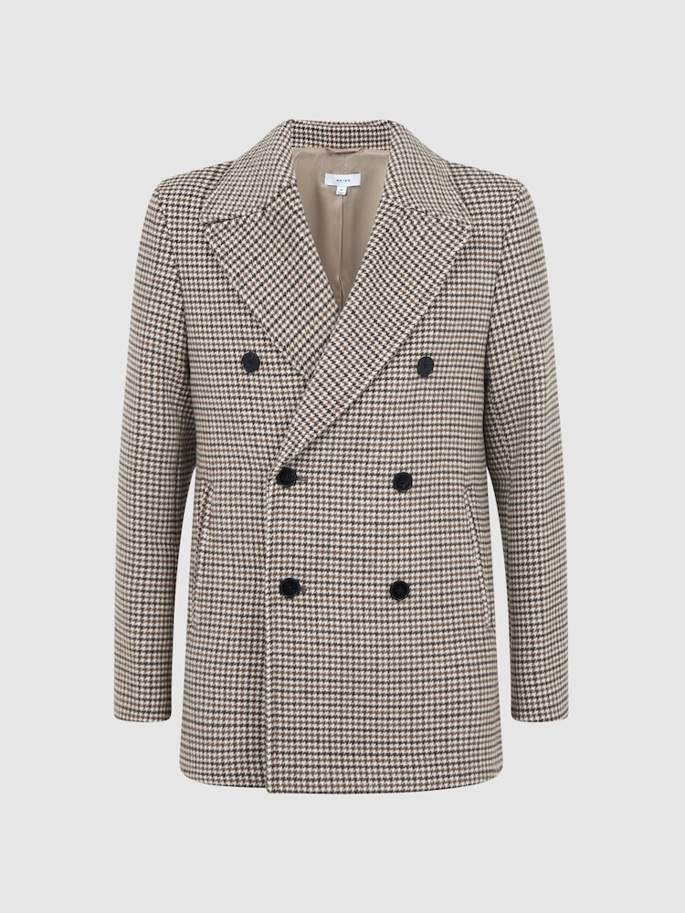 Reiss Oatmeal Albert Wool Dogtooth Double Breasted Coat - Image 2 of 5