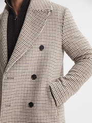 Reiss Oatmeal Albert Wool Dogtooth Double Breasted Coat - Image 3 of 5