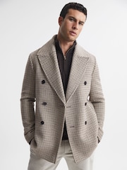 Reiss Oatmeal Albert Wool Dogtooth Double Breasted Coat - Image 4 of 5