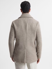 Reiss Oatmeal Albert Wool Dogtooth Double Breasted Coat - Image 5 of 5