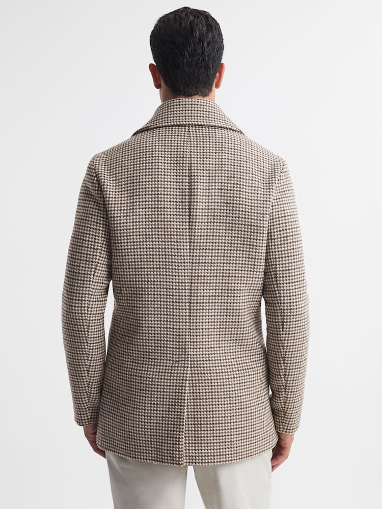 Reiss Oatmeal Albert Wool Dogtooth Double Breasted Coat - Image 5 of 5