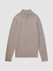 Reiss Mink Blackhall Merino Wool Half-Zip Funnel Neck Jumper - Image 2 of 5
