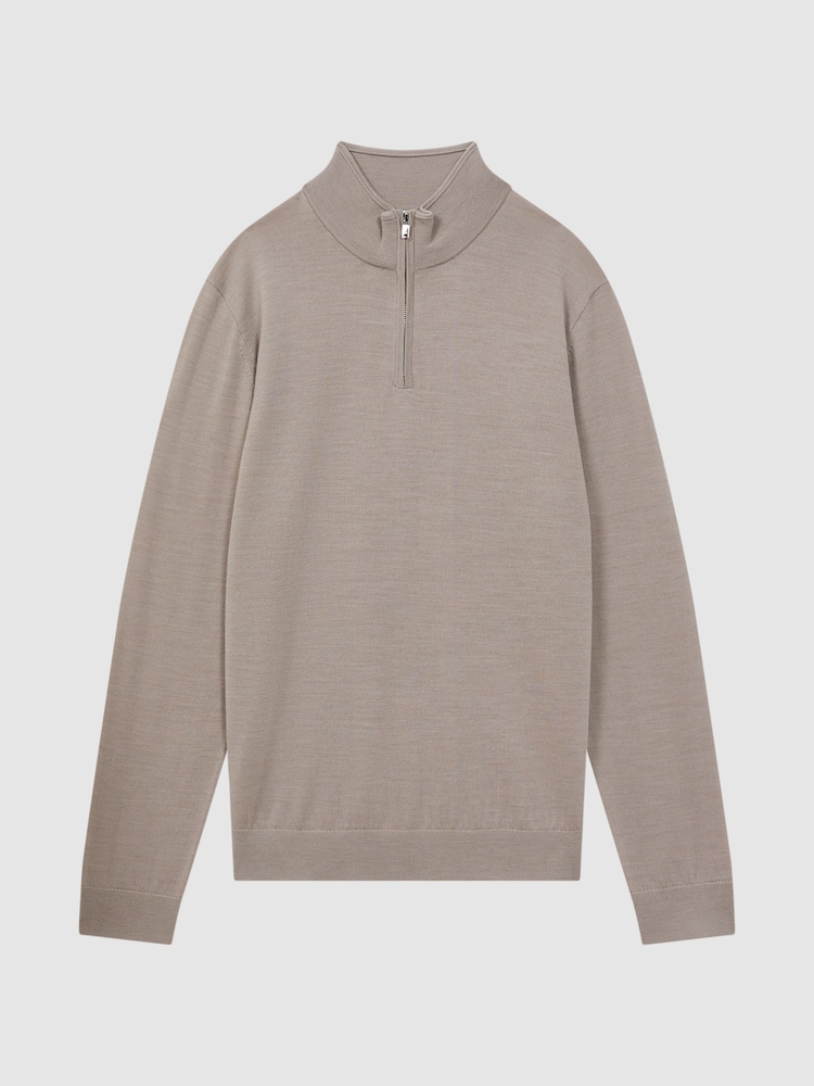 Reiss Mink Blackhall Merino Wool Half-Zip Funnel Neck Jumper - Image 2 of 5
