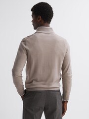 Reiss Mink Blackhall Merino Wool Half-Zip Funnel Neck Jumper - Image 4 of 5