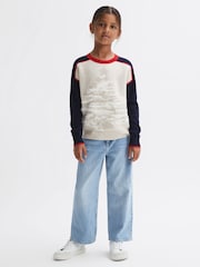 Reiss Blue Tilly Casual Knitted Festive Jumper - Image 3 of 6