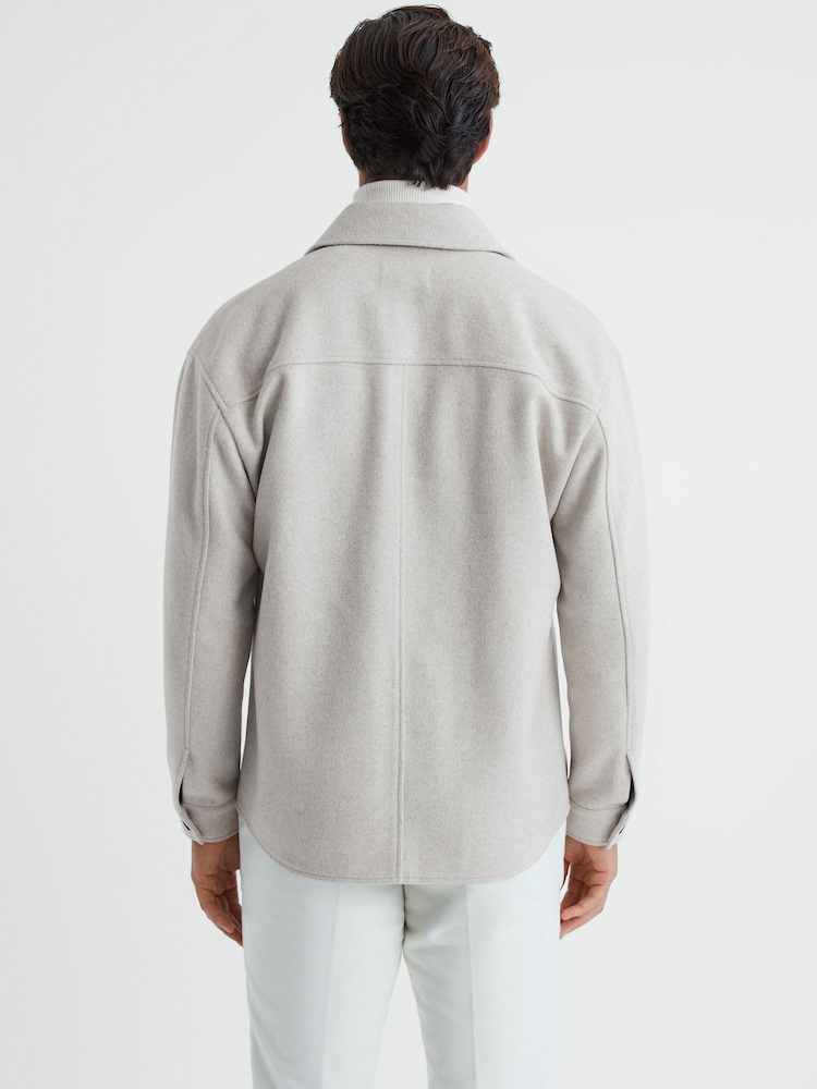 Reiss Oatmeal Liam Wool Blend Brushed Overshirt - Image 2 of 5