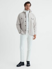 Reiss Oatmeal Liam Wool Blend Brushed Overshirt - Image 3 of 5