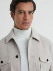 Reiss Oatmeal Liam Wool Blend Brushed Overshirt - Image 5 of 5