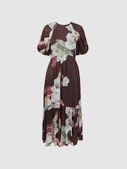 Florere Linen Silk Puff Sleeve Midi Dress - Image 2 of 6