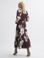 Florere Linen Silk Puff Sleeve Midi Dress - Image 4 of 6
