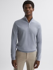 Reiss Porcelain Blue Blackhall Merino Wool Half-Zip Funnel Neck Jumper - Image 1 of 5