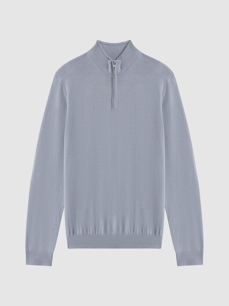 Reiss Porcelain Blue Blackhall Merino Wool Half-Zip Funnel Neck Jumper - Image 2 of 5