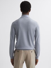 Reiss Porcelain Blue Blackhall Merino Wool Half-Zip Funnel Neck Jumper - Image 4 of 5