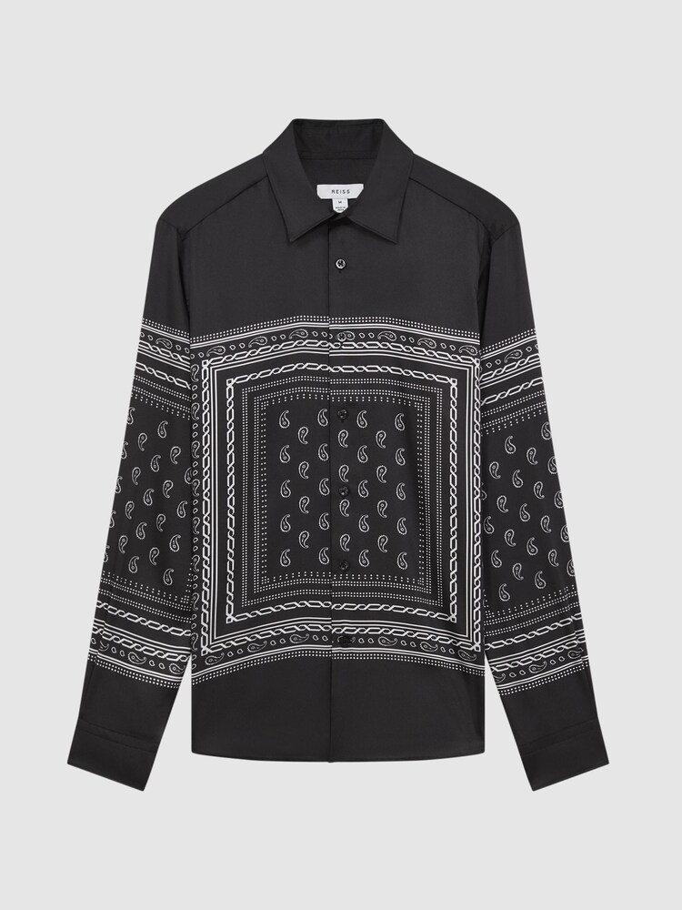 Reiss Black/White Gozo Paisley Button-Through Shirt - Image 2 of 4 Reiss Black/White Gozo Paisley Button-Through Shirt - Image 2 of 4