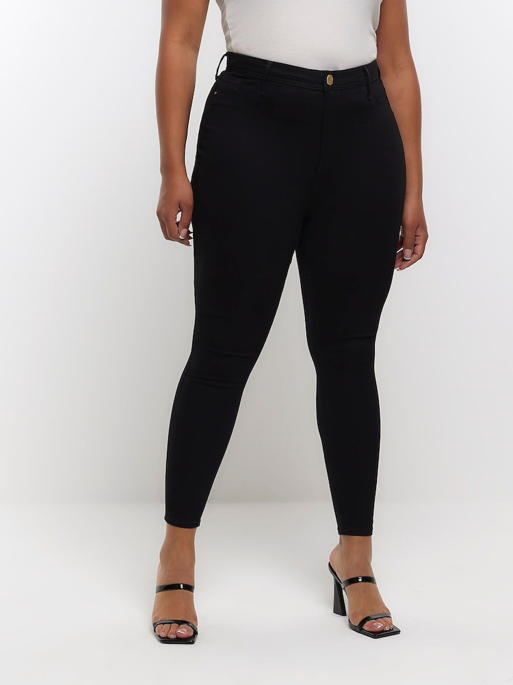 River Island Black Curve High Rise Skinny Jeans - Image 1 of 4