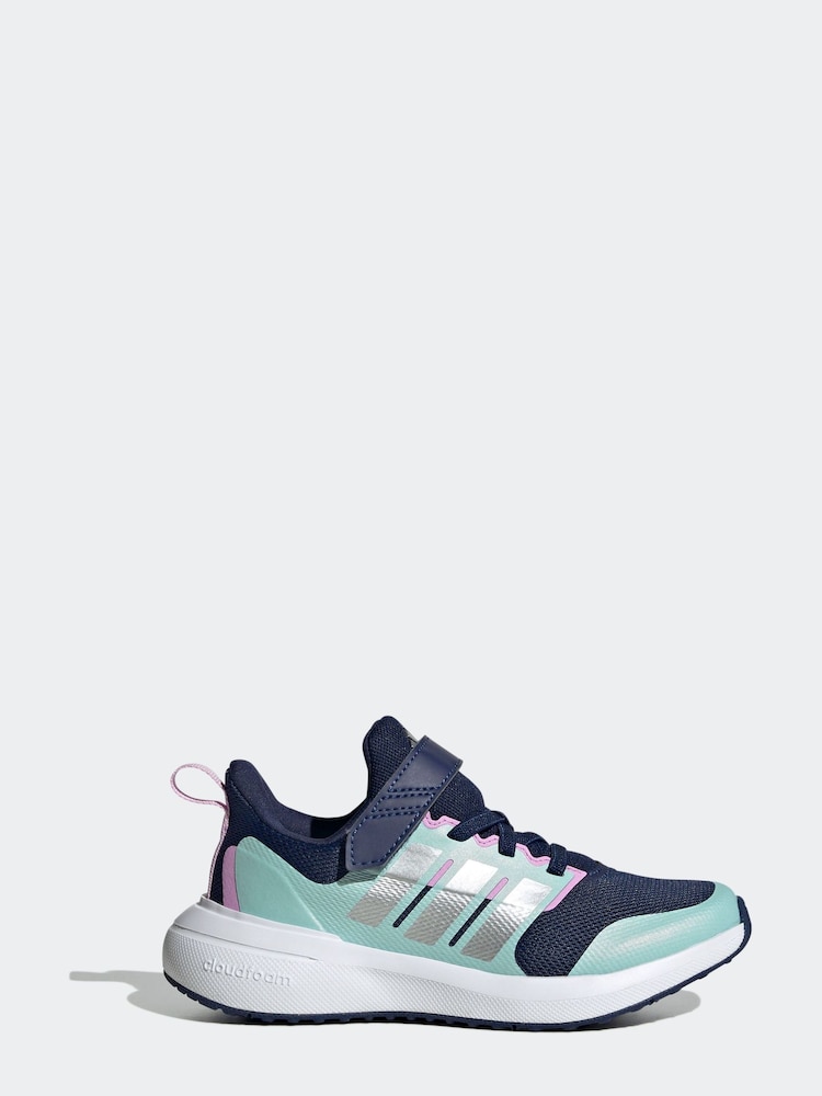 adidas Navy/Light Green Sportswear Fortarun 2.0 Cloudfoam Elastic Lace Top Strap Kids Trainers - Image 1 of 7