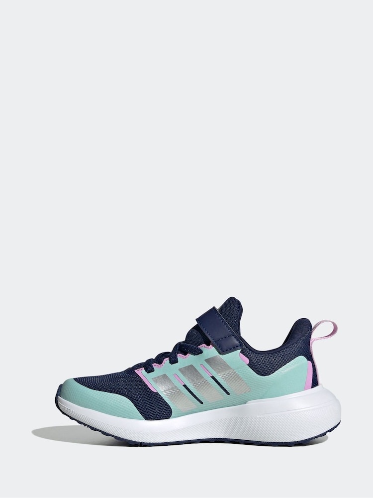adidas Navy/Light Green Sportswear Fortarun 2.0 Cloudfoam Elastic Lace Top Strap Kids Trainers - Image 2 of 7