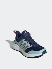 adidas Navy/Light Green Sportswear Fortarun 2.0 Cloudfoam Elastic Lace Top Strap Kids Trainers - Image 3 of 7