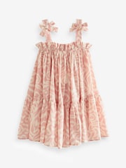Pink Swirl Print Tie Shoulder Printed Summer Dress (3-16yrs) - Image 3 of 5
