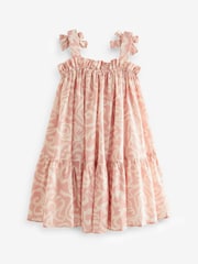 Pink Swirl Print Tie Shoulder Printed Summer Dress (3-16yrs) - Image 4 of 5