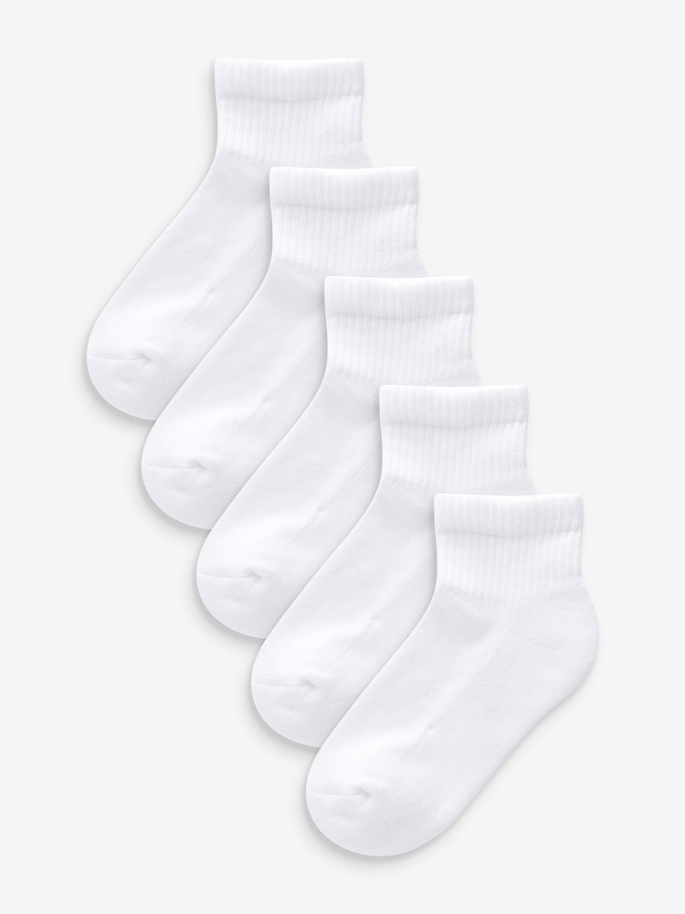 Weiß - Gerippte Knöchelsocken mit hohem Baumwollanteil und gepolstertem Fußbett im 5er-Pack - Bild 1 von 6 Weiß - Gerippte Knöchelsocken mit hohem Baumwollanteil und gepolstertem Fußbett im 5er-Pack - Bild 1 von 6