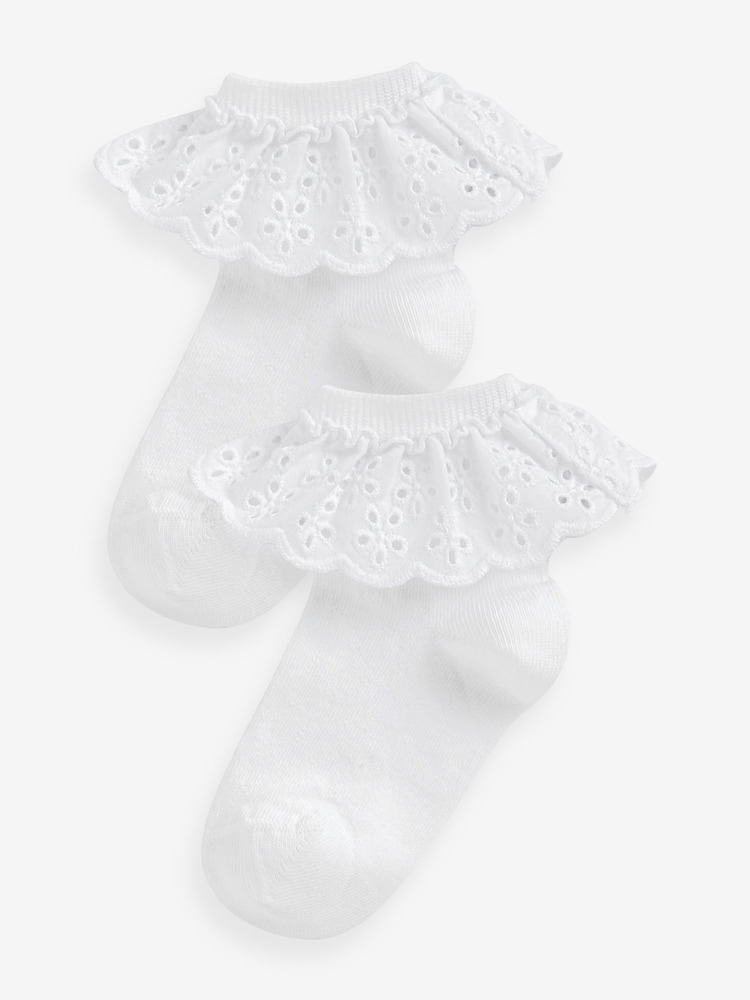 White 2 Pack Cotton Rich Ruffle Ankle Socks - Image 1 of 2