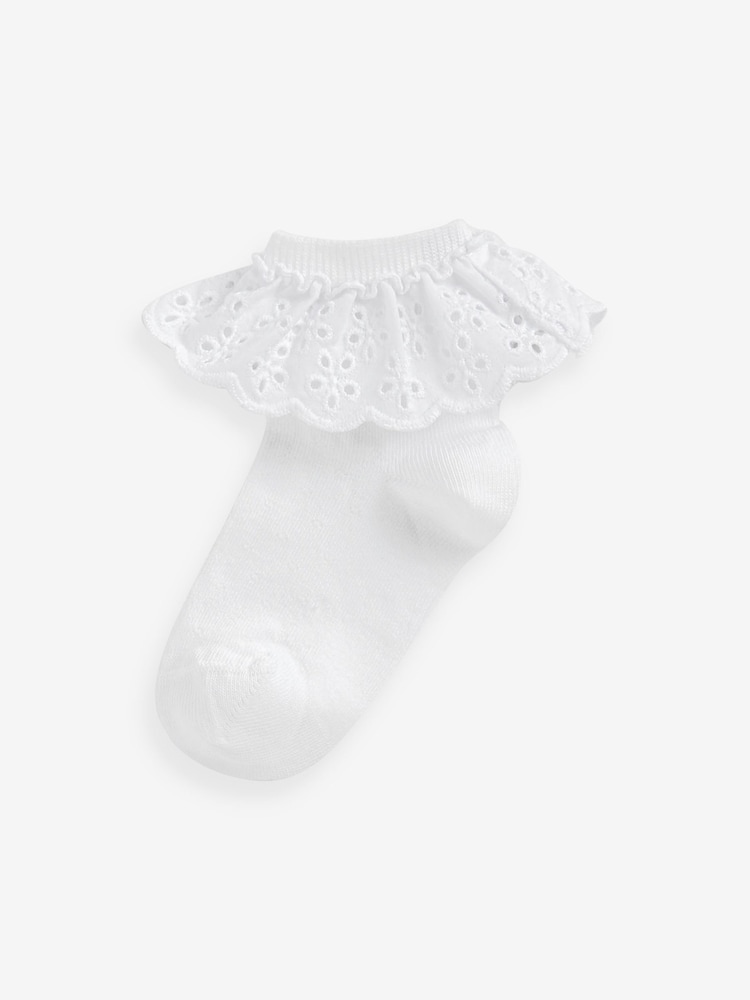 White 2 Pack Cotton Rich Ruffle Ankle Socks - Image 2 of 2
