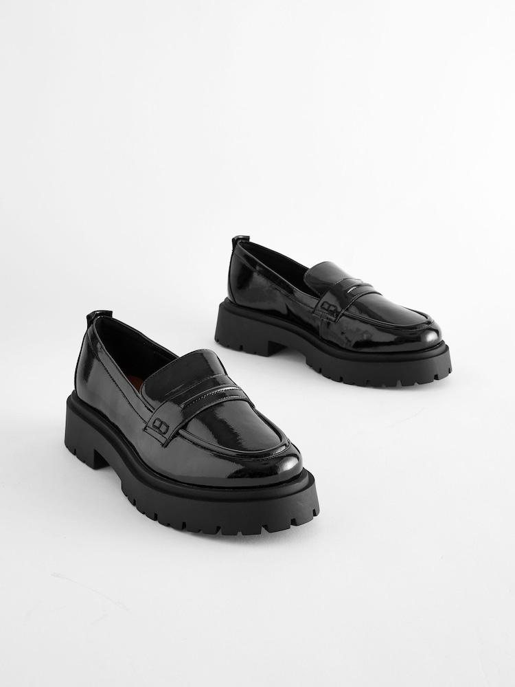 Black Patent Forever Comfort Chunky Loafers - Image 1 of 5