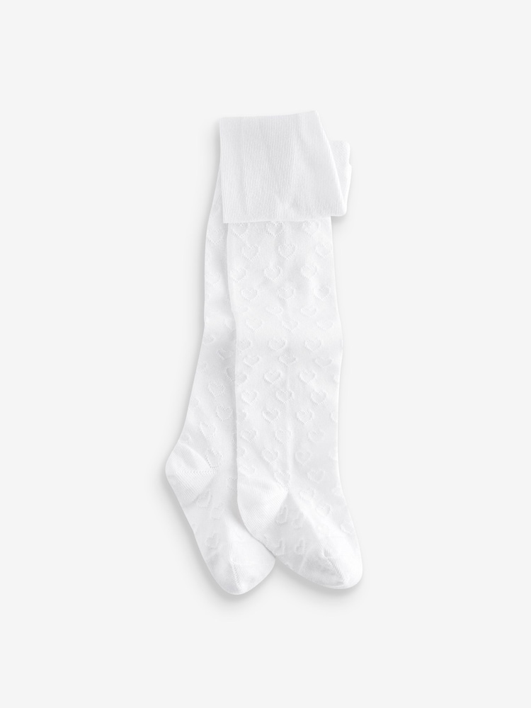 White Cotton Rich Textured Heart Tights - Image 1 of 2