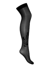 Pour Moi Black/Fuchsia Icon Floral Flock 15 Denier Stocking - Image 4 of 4