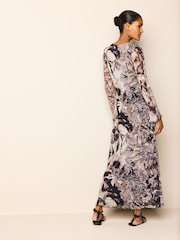 Neutral Digital Abstract Mesh Longsleeve Maxi Dress - Image 3 of 6