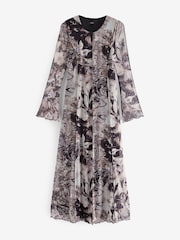Neutral Digital Abstract Mesh Longsleeve Maxi Dress - Image 5 of 6