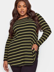 Yours Curve Black Long Sleeve Ribbed Swing Stripe Top - Image 1 of 4