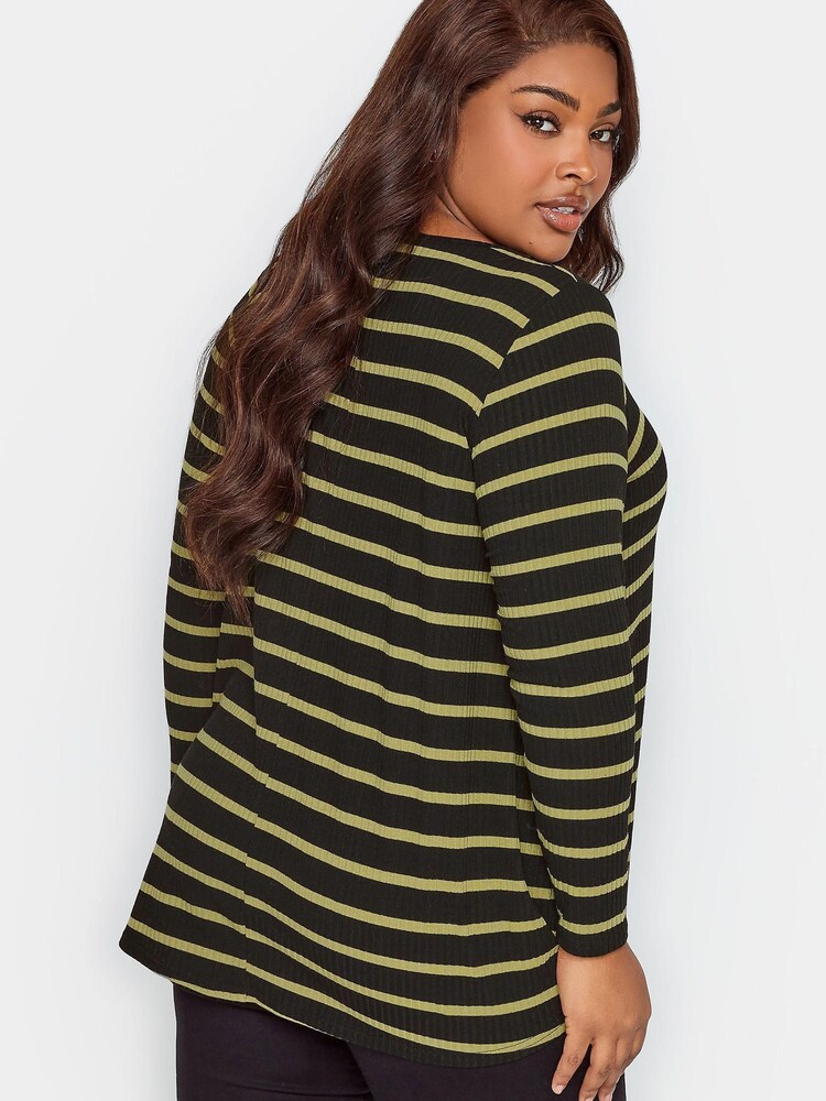 Yours Curve Black Long Sleeve Ribbed Swing Stripe Top - Image 2 of 4