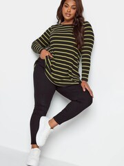 Yours Curve Black Long Sleeve Ribbed Swing Stripe Top - Image 3 of 4