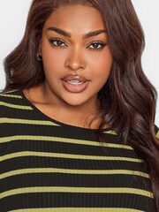 Yours Curve Black Long Sleeve Ribbed Swing Stripe Top - Image 4 of 4