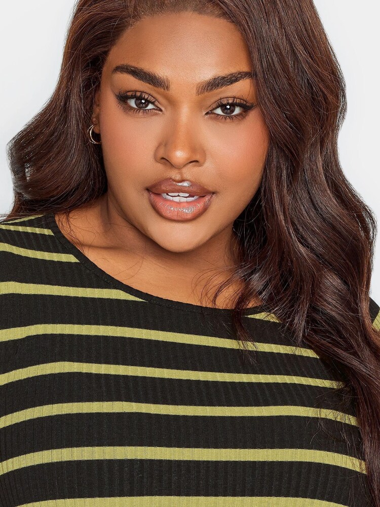 Yours Curve Black Long Sleeve Ribbed Swing Stripe Top - Image 4 of 4