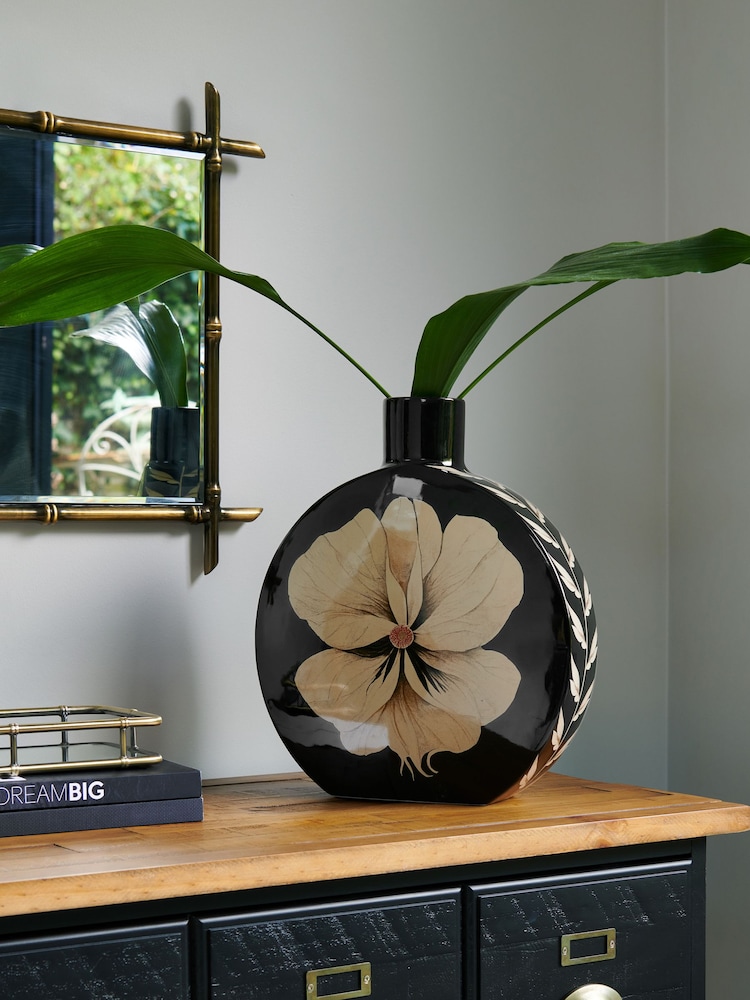 Rockett St George Black Large Floral Large Vase - Image 1 of 4