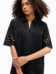 AllSaints Black 100% Cotton Meria Broderie Dress - Image 2 of 7