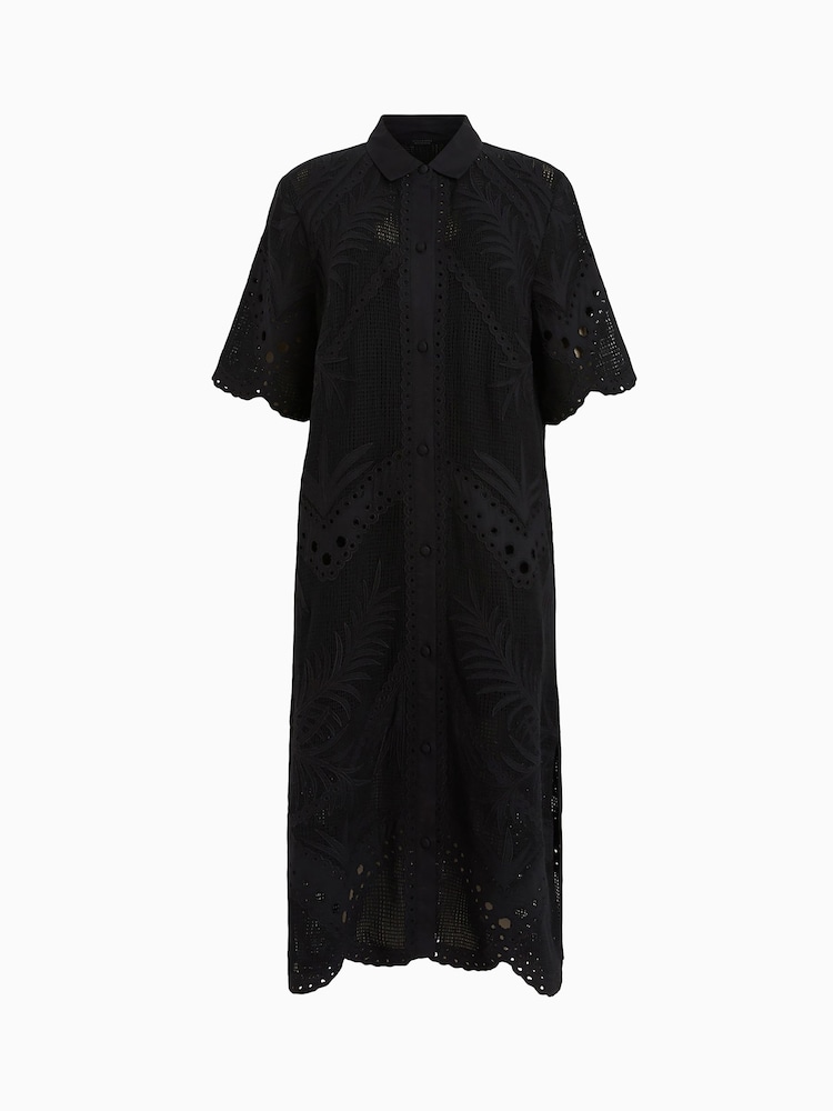 AllSaints Black 100% Cotton Meria Broderie Dress - Image 7 of 7