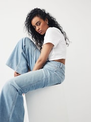 Mid Blue Denim Hourglass Loose Wide Leg Jeans - Image 4 of 8
