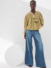 Denim Dark Blue 100% Cotton Palazzo Wide Leg Jeans - Image 1 of 6