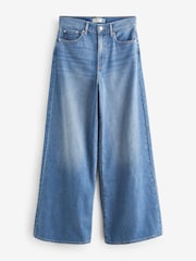 Denim Dark Blue 100% Cotton Palazzo Wide Leg Jeans - Image 5 of 6